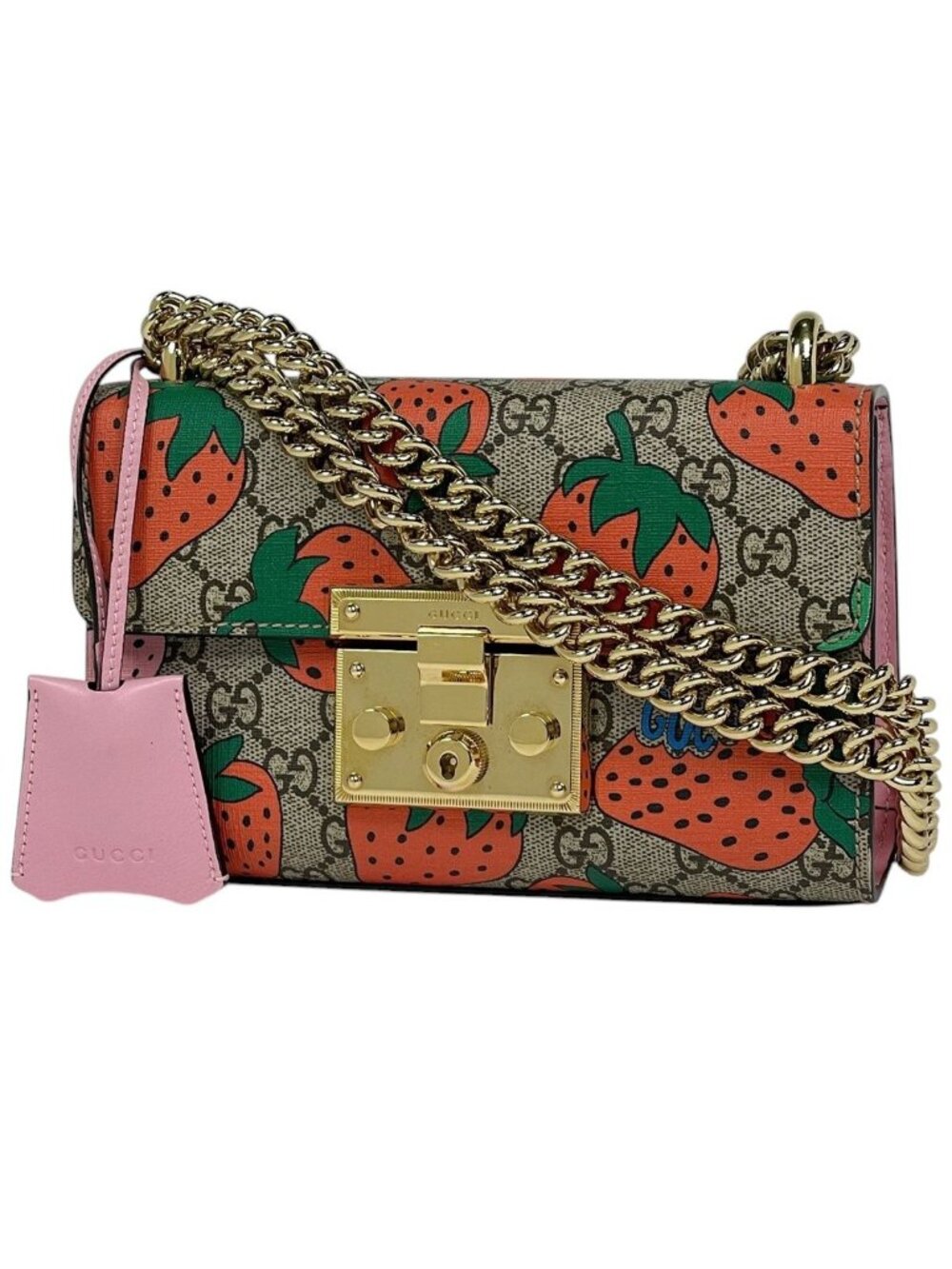 Gucci Shoulder Bag GG Pattern Supreme Strawberry Beige Pink Multicolor
